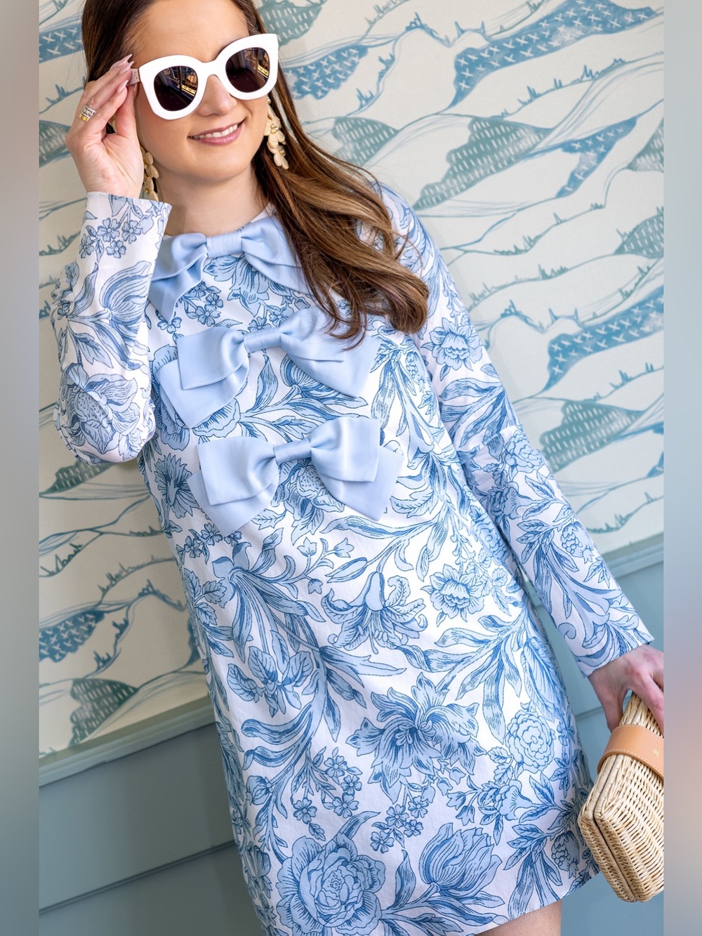 Blue and White Chinoiserie Bows Dress